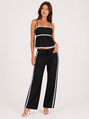 TFY Collection NWT Black Wide-Leg Pants with White Trim and Matching Crop Top